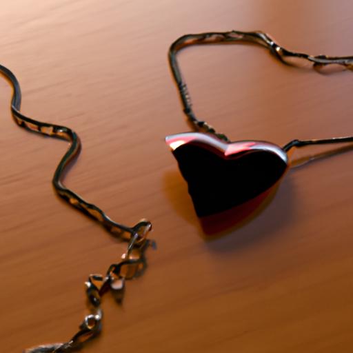 Một chiếc vòng cổ hình trái tim bị vỡ nằm trên bàn.