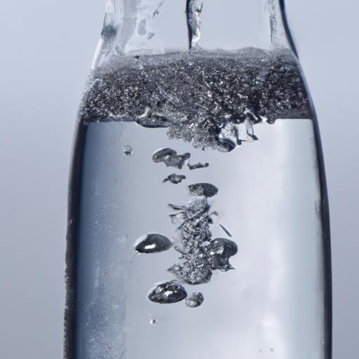 Một chai nước có ga với bong bóng nổi lên bề mặt