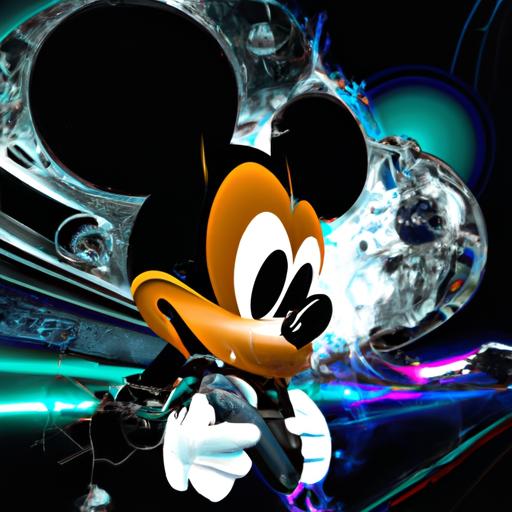 Hình ảnh kỹ thuật số đẹp mắt của chuột Mickey trong bối cảnh tương lai và khoa học viễn tưởng