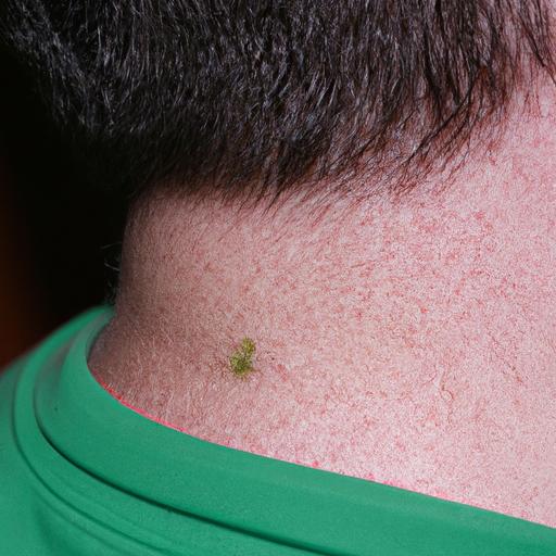Góc chụp gần của khối u màu xanh lá cây trên cổ người