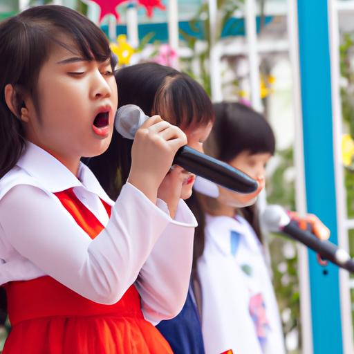 Một cô bé hát 'Bài hát Mây Lang Thang' trong một sự kiện của trường học