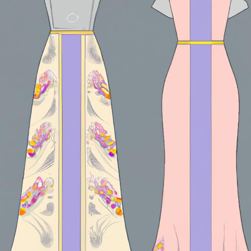 Một chiếc đầm dạ hội thanh lịch với những hoa văn mỹ thuật 9 tinh tế, tôn lên vẻ đẹp kiêu sa và quý phái của người mặc.