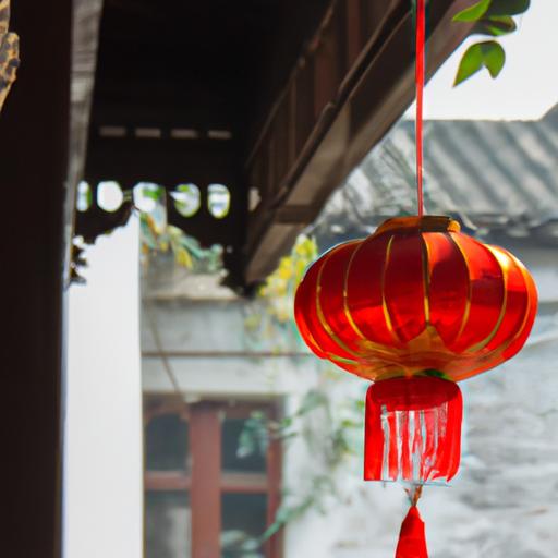 Đèn lồng đỏ treo trong sân Trung Hoa truyền thống