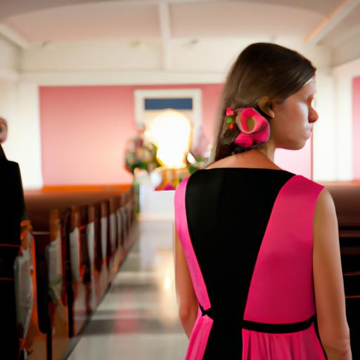 Cô gái trẻ mặc váy hồng tại đám tang