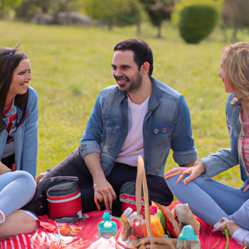 Một nhóm bạn thân họp mặt và cùng nhau thưởng thức bữa picnic