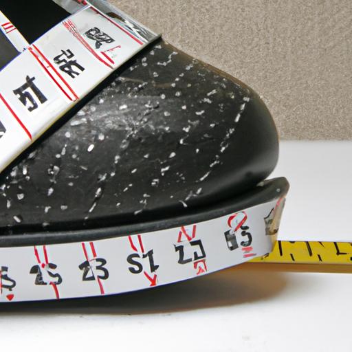 Gần cận một đôi giày size 8 US cạnh thước đo.