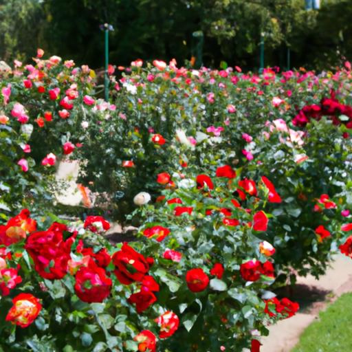 Khu vườn với nhiều bụi hồng có màu sắc khác nhau