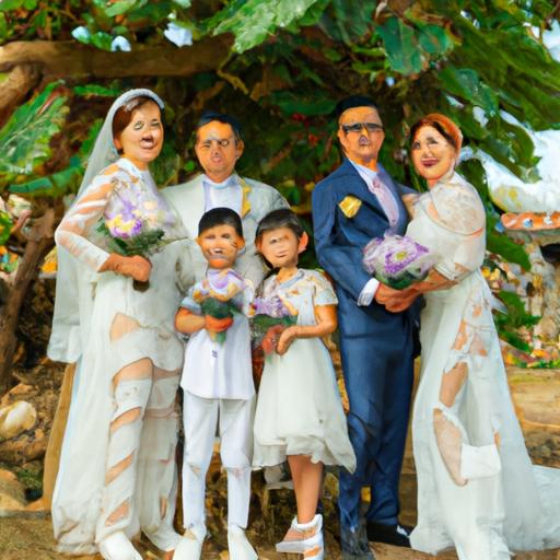 Cô dâu chú rể chụp ảnh cùng gia đình trong bộ vàng cưới 1 cây đồng phục
