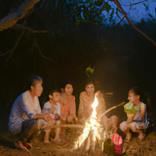 Một gia đình tụ tập quanh lửa trại và hát 'Bài hát Mây Lang Thang'