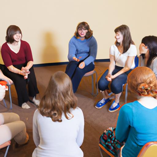 Những giáo viên và học sinh nữ ngồi thành một vòng tròn và thảo luận với nhau