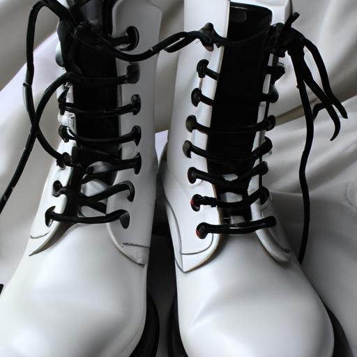 Đôi giày boot nữ cổ cao màu trắng phong cách quân đội với dây đen