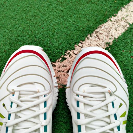 Giày tennis nam Nike màu trắng xanh nhẹ nhàng trên sân cỏ.