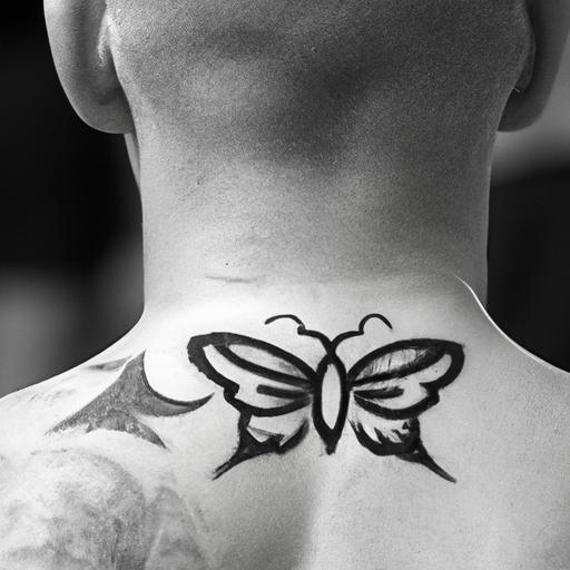Hình xăm bướm hình học trên lưng cổ nam giới