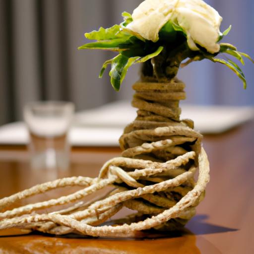 Một bông hoa bằng dây thừng trang trí trên bàn ăn
