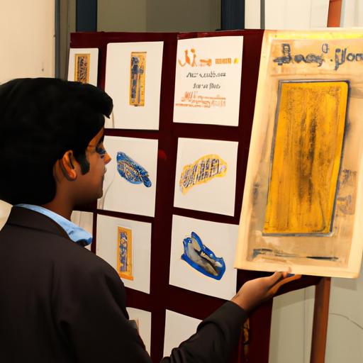 Học sinh trình bày bức tranh đề tài tự do tại triển lãm nghệ thuật