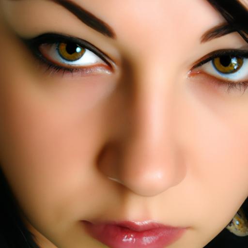 Một cái nhìn cận cảnh vào khuôn mặt của một người phụ nữ Xử Nữ, với đôi mắt sắc bén và biểu cảm suy nghĩ.