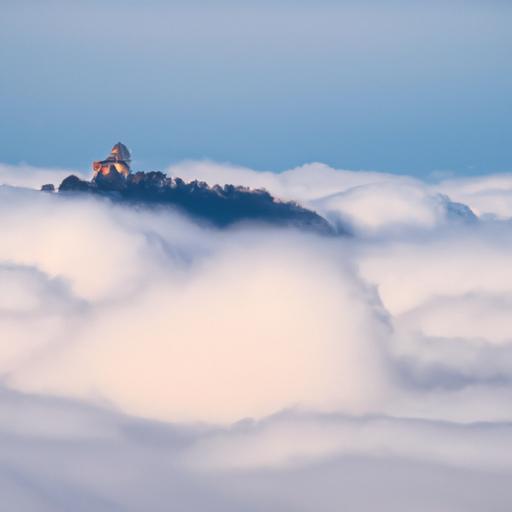 Lâu đài trên đỉnh đồi, bao quanh bởi những đám mây