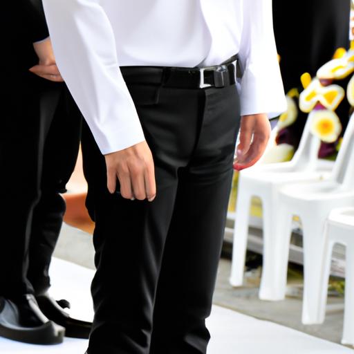 Người đàn ông mặc áo sơ mi trắng và quần đen tham dự lễ tưởng niệm