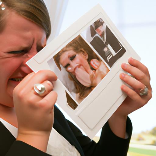 Người khóc trong khi cầm ảnh ngày cưới của mình