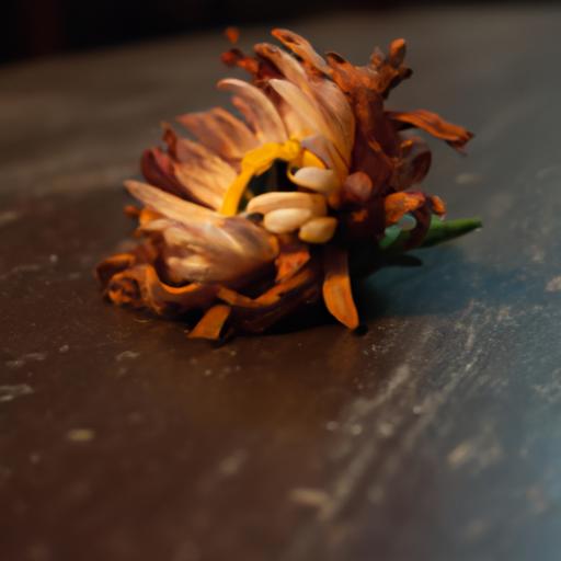 Một cành hoa héo trên bàn