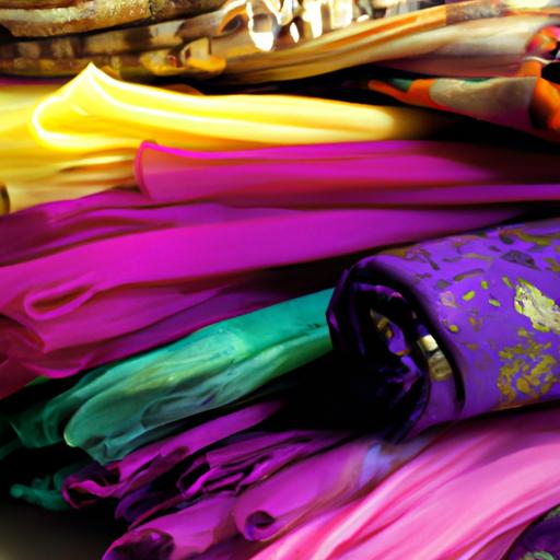 Một đống khăn quàng tơ tằm với nhiều màu sắc khác nhau