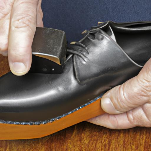 Một người đang sử dụng máy làm giãn giày trên đôi giày size 8 US.