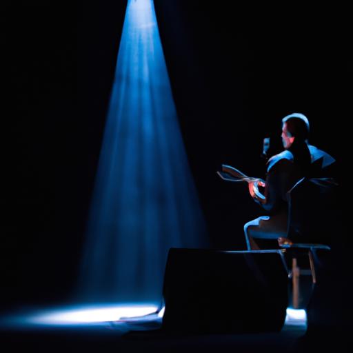 Nghệ sĩ biểu diễn trên sân khấu dưới ánh đèn sân khấu sáng chói