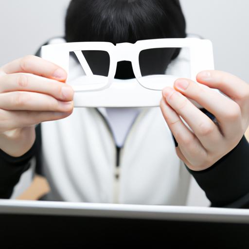 Người đeo kính chữ V chính hãng khi sử dụng máy tính
