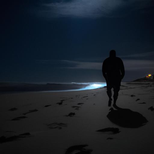 Người đi bộ trên bờ biển đêm yên bình
