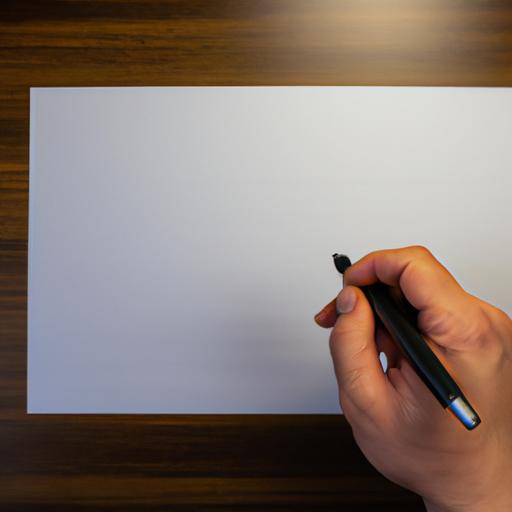Một người nhìn chăm chú vào một tờ giấy trắng với cây bút trong tay