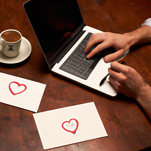 Người viết thư tỏ tình với laptop và cốc cà phê trên bàn