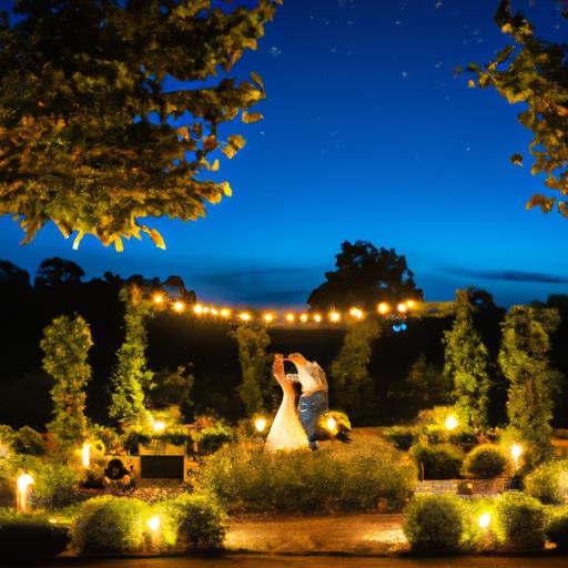Cặp đôi nhảy múa dưới ánh sao trong một khu vườn lãng mạn
