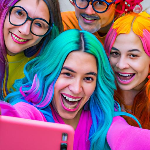 Nhóm bạn với mái tóc bắt mắt và đầy màu sắc chụp ảnh selfie