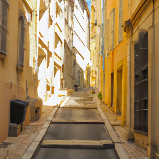 Một con phố đá lát hẹp ở khu phố cổ của Marseille