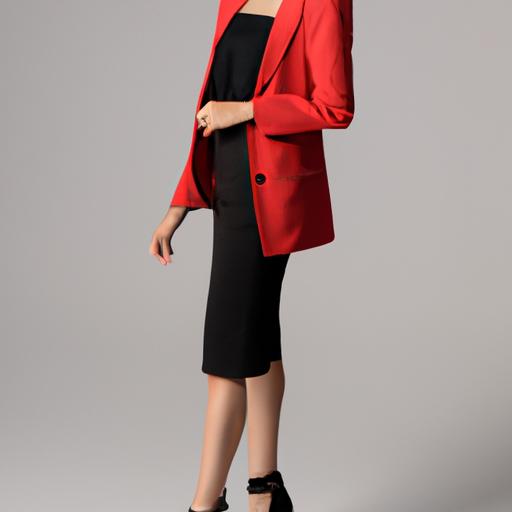 Sự kết hợp đầy quyến rũ giữa blazer đỏ và váy ngắn đen cùng quần culottes đen.