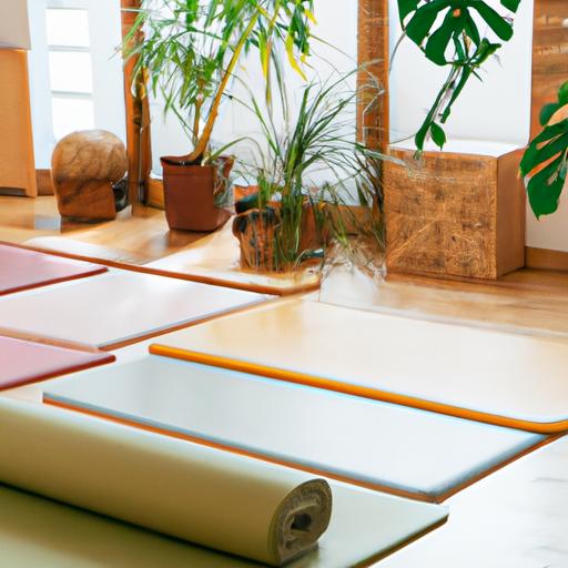Phòng tập yoga yên bình với thảm màu chàm và cây xanh