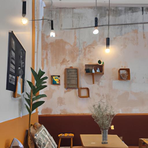 Quán cà phê thời trang với tường màu chàm và đồ nội thất gỗ