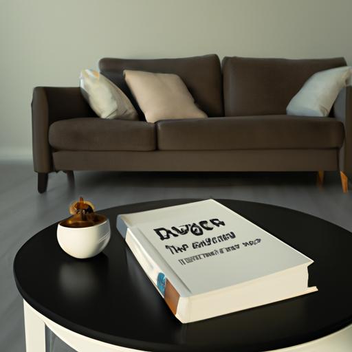 Thiết kế nội thất tối giản với một cuốn sách về tinh giản đặt trên bàn cà phê.