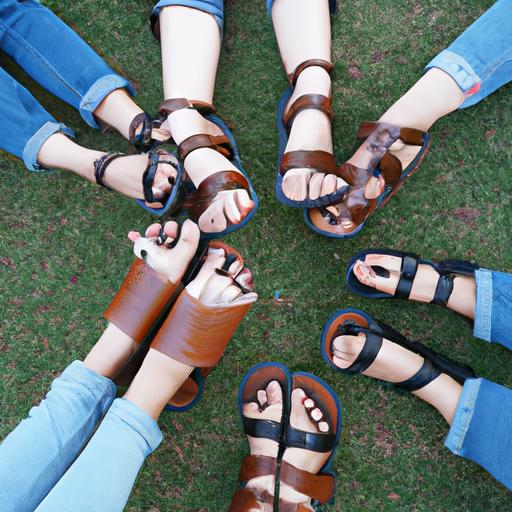 Sandals da màu nâu kết hợp với quần ống loe tạo nên phong cách thoải mái và tự nhiên.
