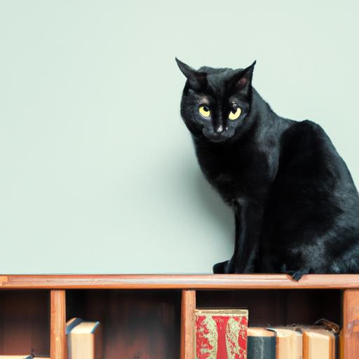 Thú cưng của phù thủy, chú mèo đen, ngồi trên kệ sách