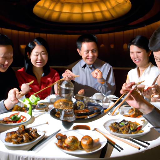 Một nhóm bạn thưởng thức một bữa ăn gia đình tại nhà hàng Oriental Pearl Landmark 81.