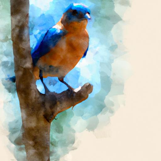 Bức tranh màu nước của một con chim đậu trên cành cây