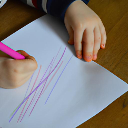 Đứa trẻ đang vẽ trên một tờ giấy với bút màu