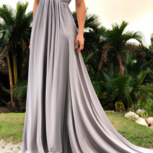 Chiếc váy dài thoải mái với cổ V sâu là lựa chọn hoàn hảo cho một đám cưới trên bãi biển.