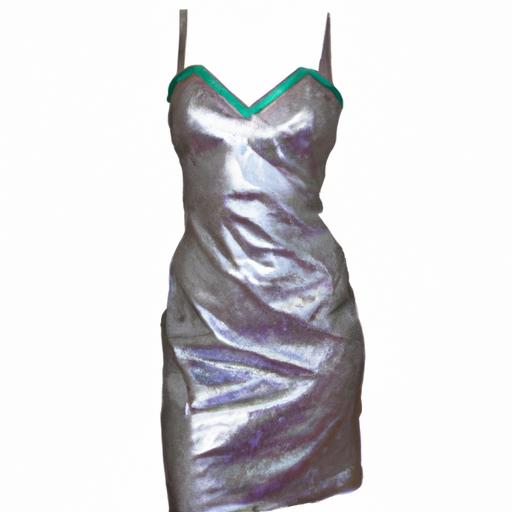 Một chiếc váy liền thân cổ áo đắp chéo, chất liệu kim loại bó sát và màu sắc táo bạo