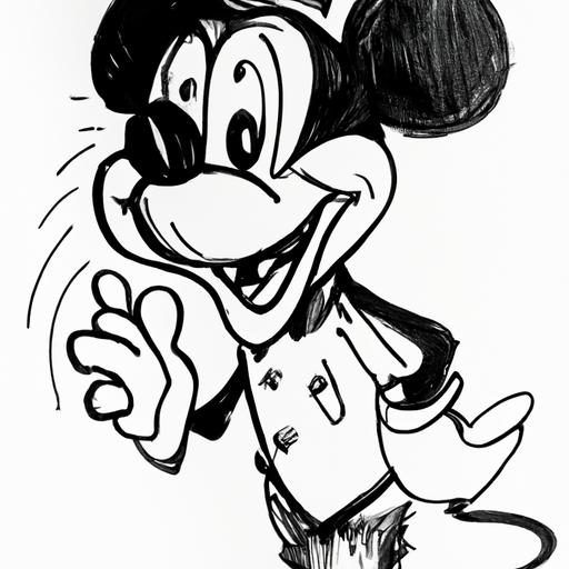 Bức vẽ đen trắng cổ điển của chuột Mickey cười tươi tắn