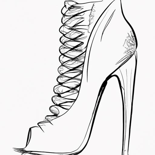 Vẽ giày cao gót với thiết kế dây buộc nổi bật.