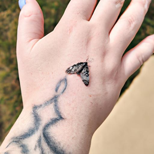 Hình xăm bướm đen trắng trên lòng bàn tay