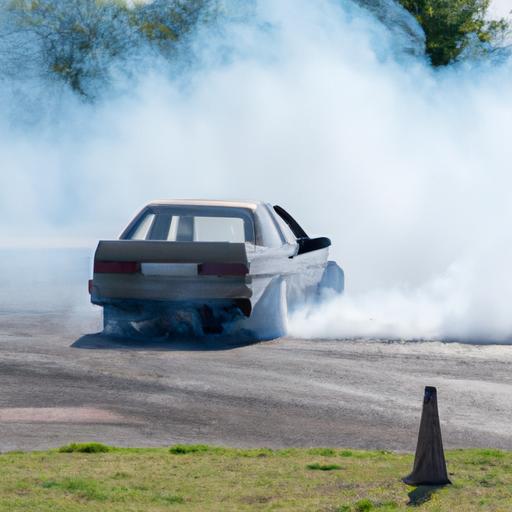 Xe độ drift trên đường đua với khói bốc lên từ lốp xe.